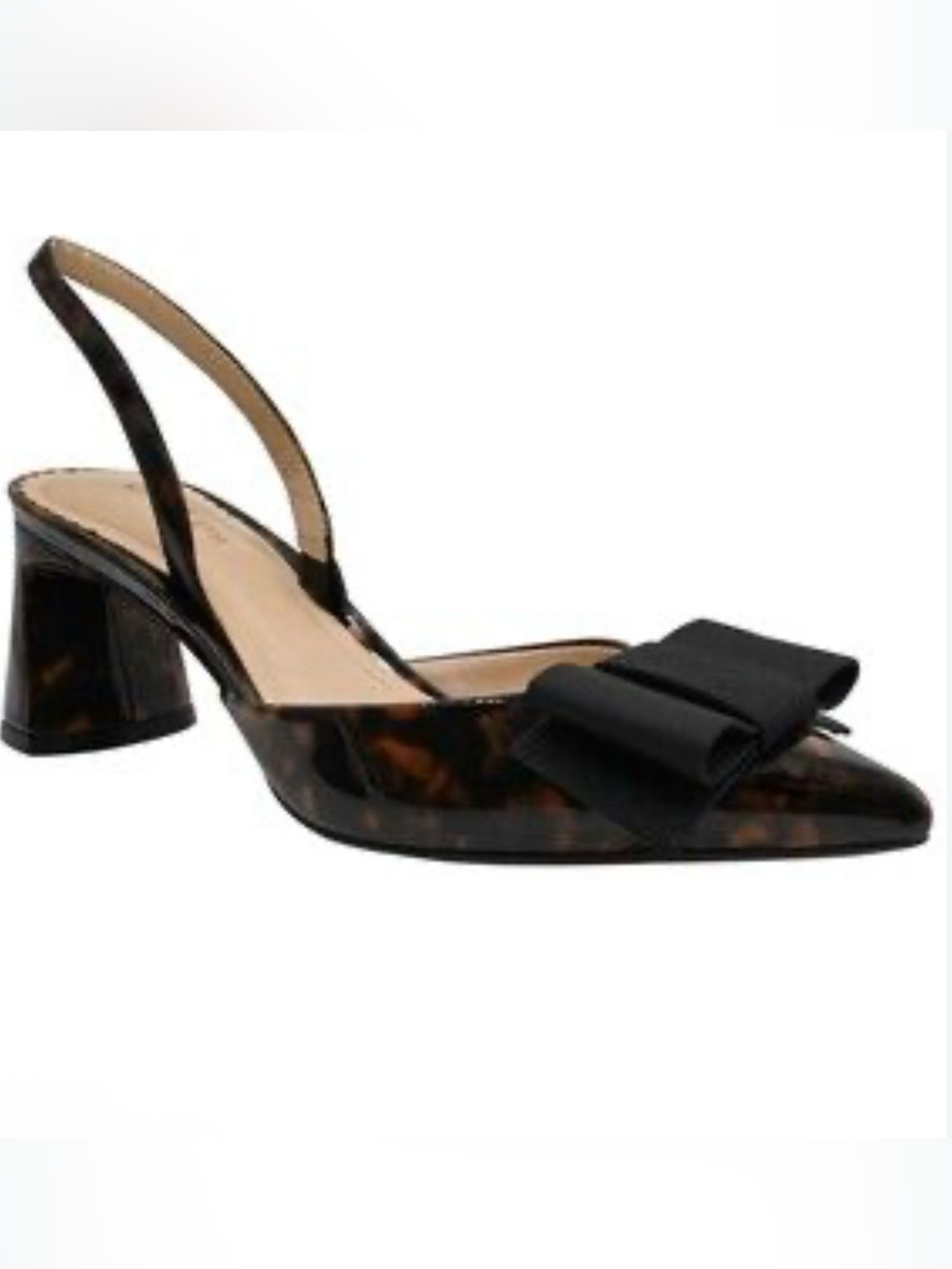 On 34th Tortoise Slingback pumps with black bow NIB
